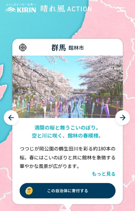 晴れ風コインを館林市に寄付する際の画面