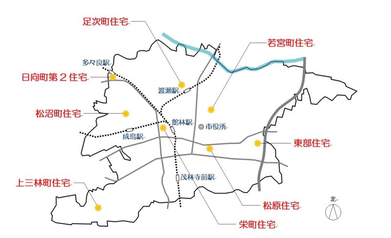 市営住宅の位置図