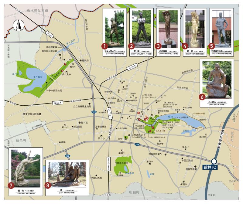 館林市内にある藤野天光作品の設置場所の地図