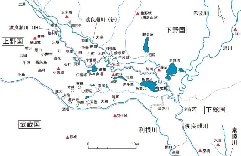 戦国時代後期の渡良瀬川流域要図